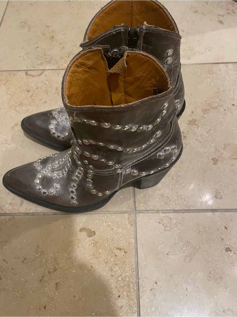 Old Gringo Metallic Gray Studded Western Ankle Boots - Picture 3 of 5